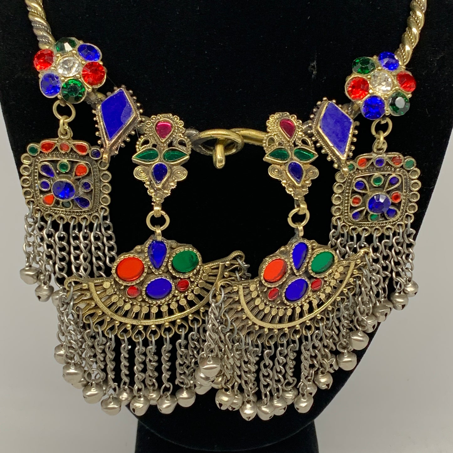 250g, 10"x5.25"Kuchi Turkmen Choker Necklace Multi-Color Tribal Gypsy Beho,B1416