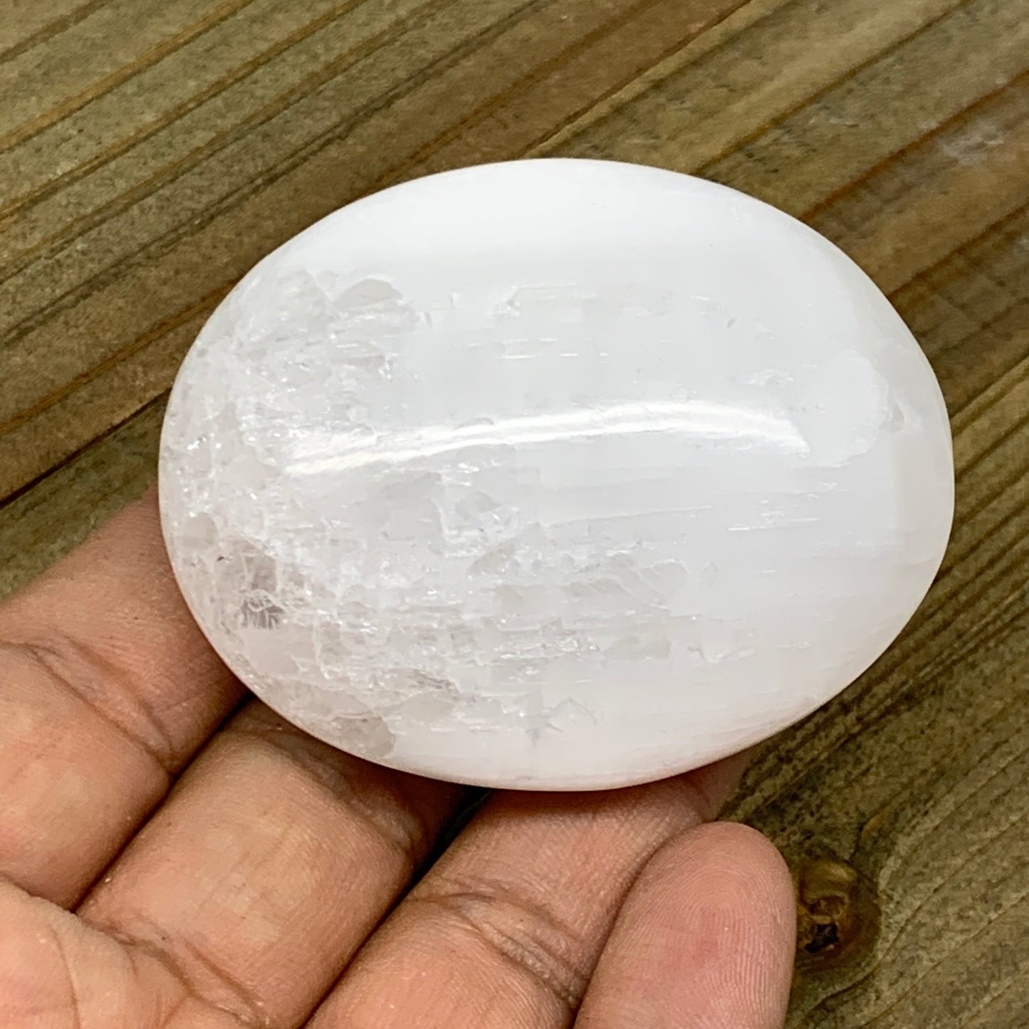 83g, 2.3"x1.9"x1", White Selenite Palmstone Crystal Reiki Morocco, B11801