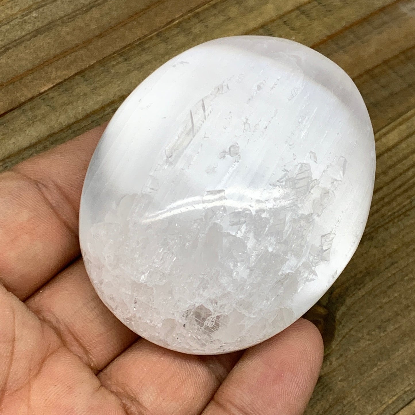 83g, 2.3"x1.9"x1", White Selenite Palmstone Crystal Reiki Morocco, B11801