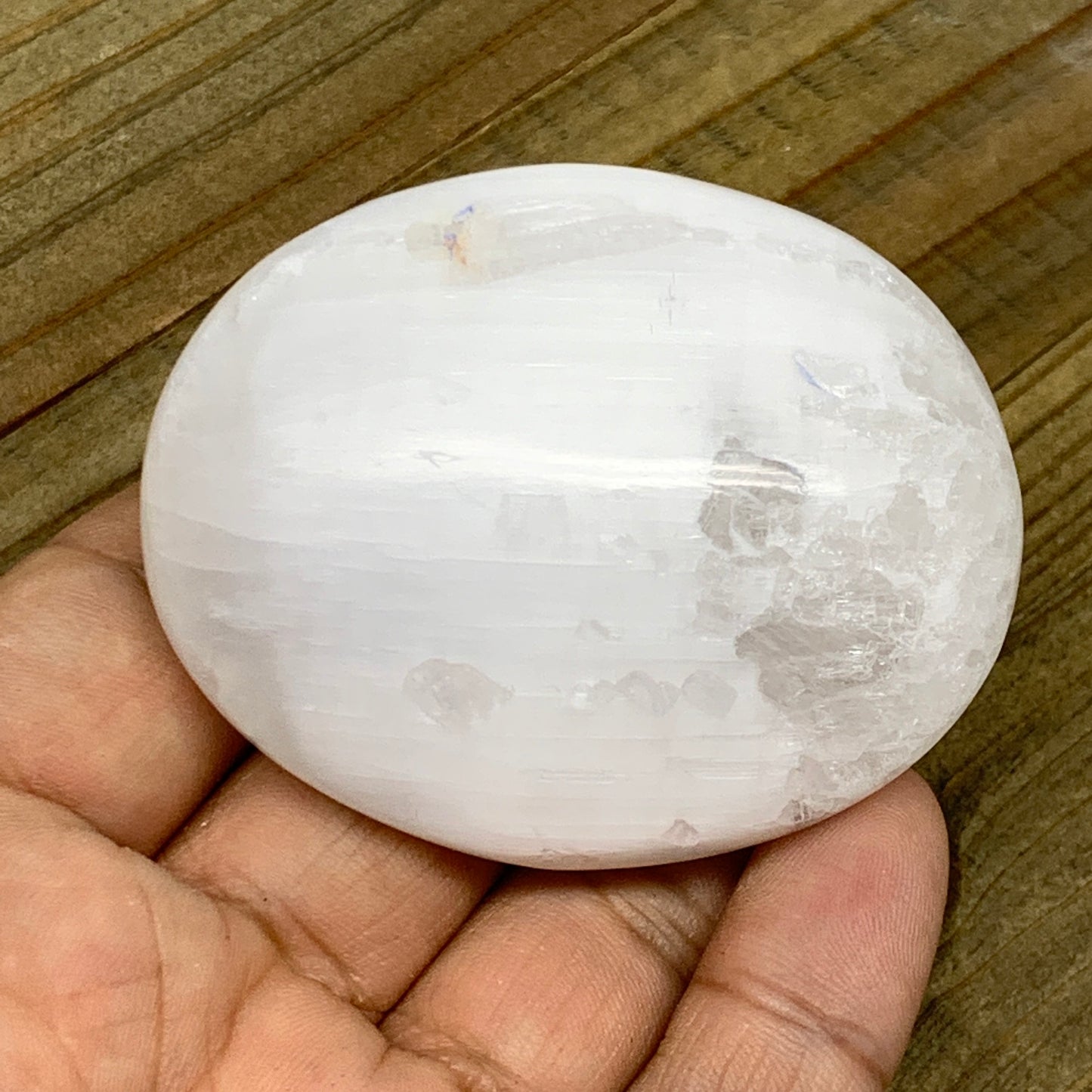 83g, 2.3"x1.9"x1", White Selenite Palmstone Crystal Reiki Morocco, B11801