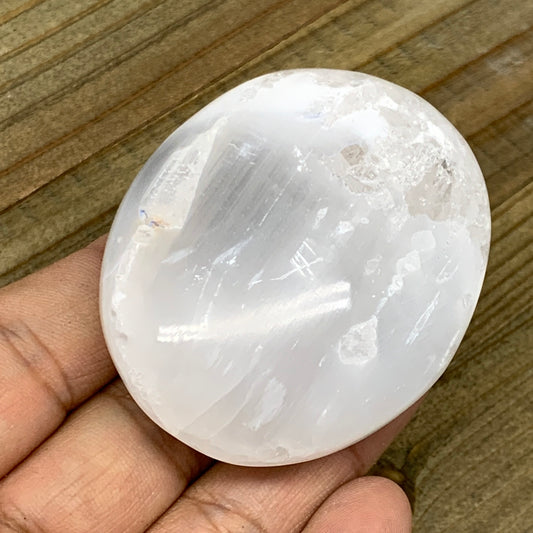 83g, 2.3"x1.9"x1", White Selenite Palmstone Crystal Reiki Morocco, B11801