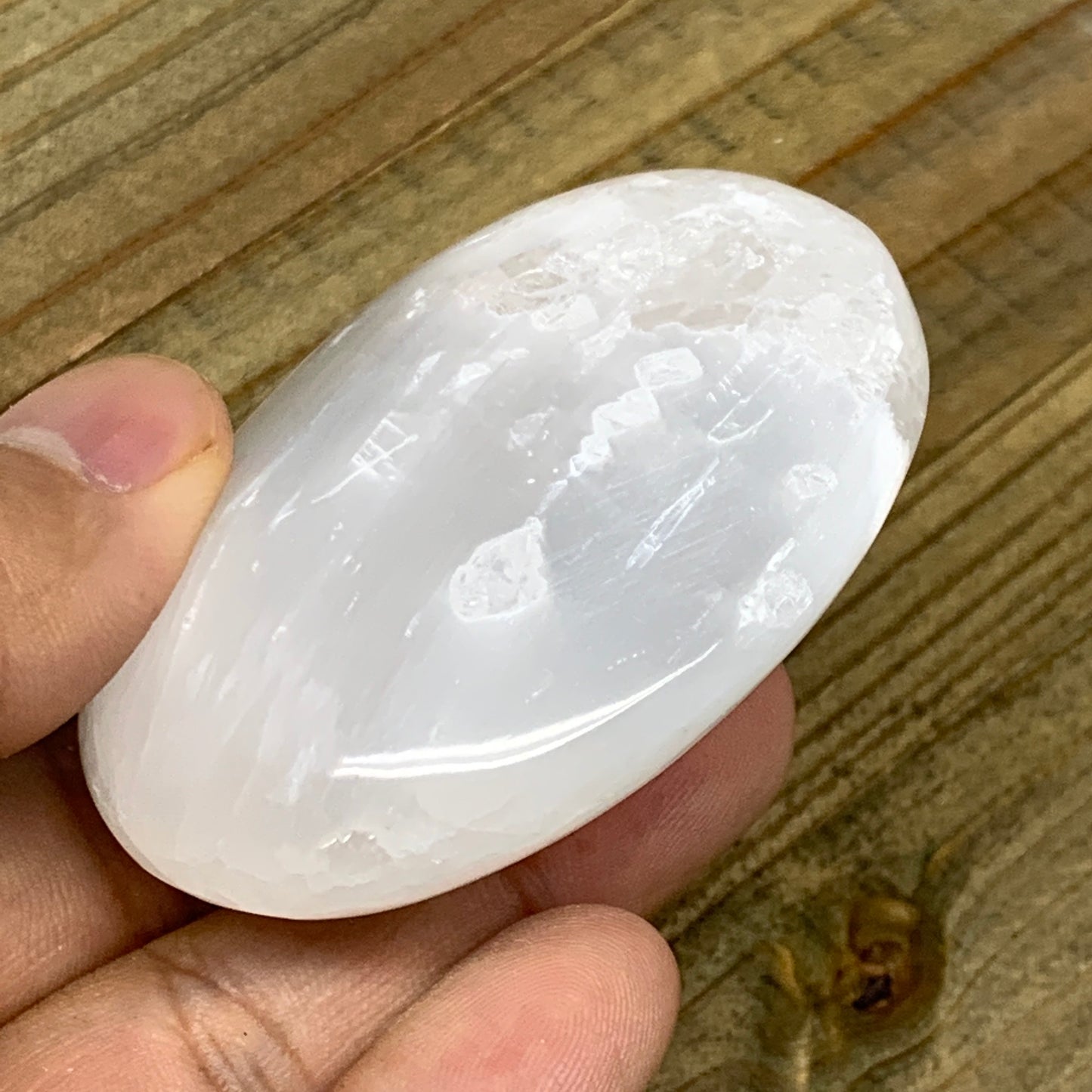 83g, 2.3"x1.9"x1", White Selenite Palmstone Crystal Reiki Morocco, B11801
