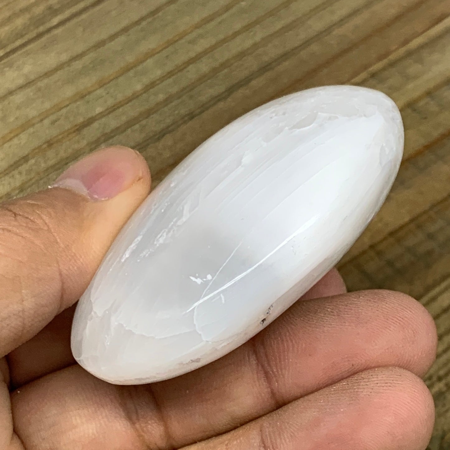83g, 2.3"x1.9"x1", White Selenite Palmstone Crystal Reiki Morocco, B11801