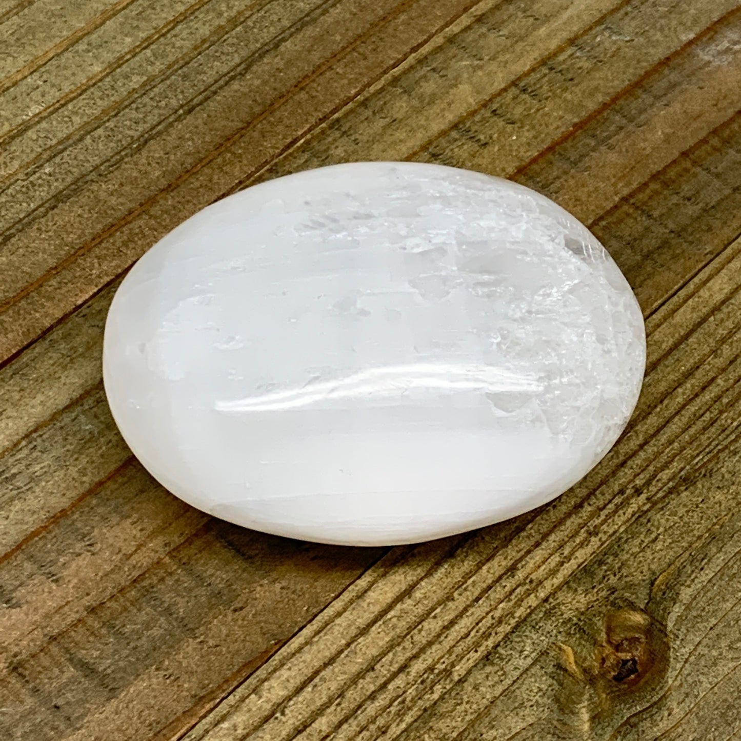 83g, 2.3"x1.9"x1", White Selenite Palmstone Crystal Reiki Morocco, B11801