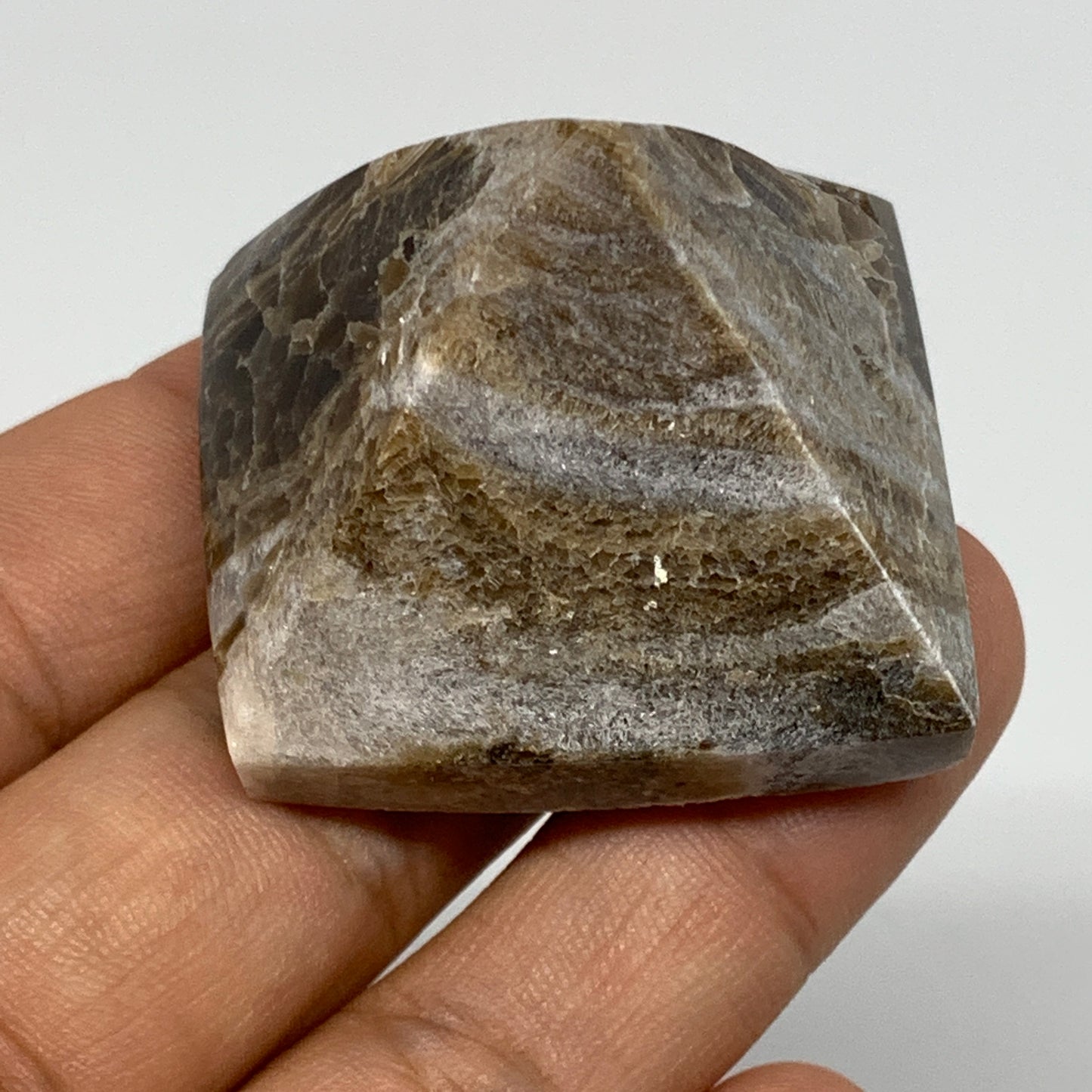 48.4g, 1.5"x1.5"x1.5" Chocolate/Gray Onyx Pyramid Gemstone @Morocco, B18991
