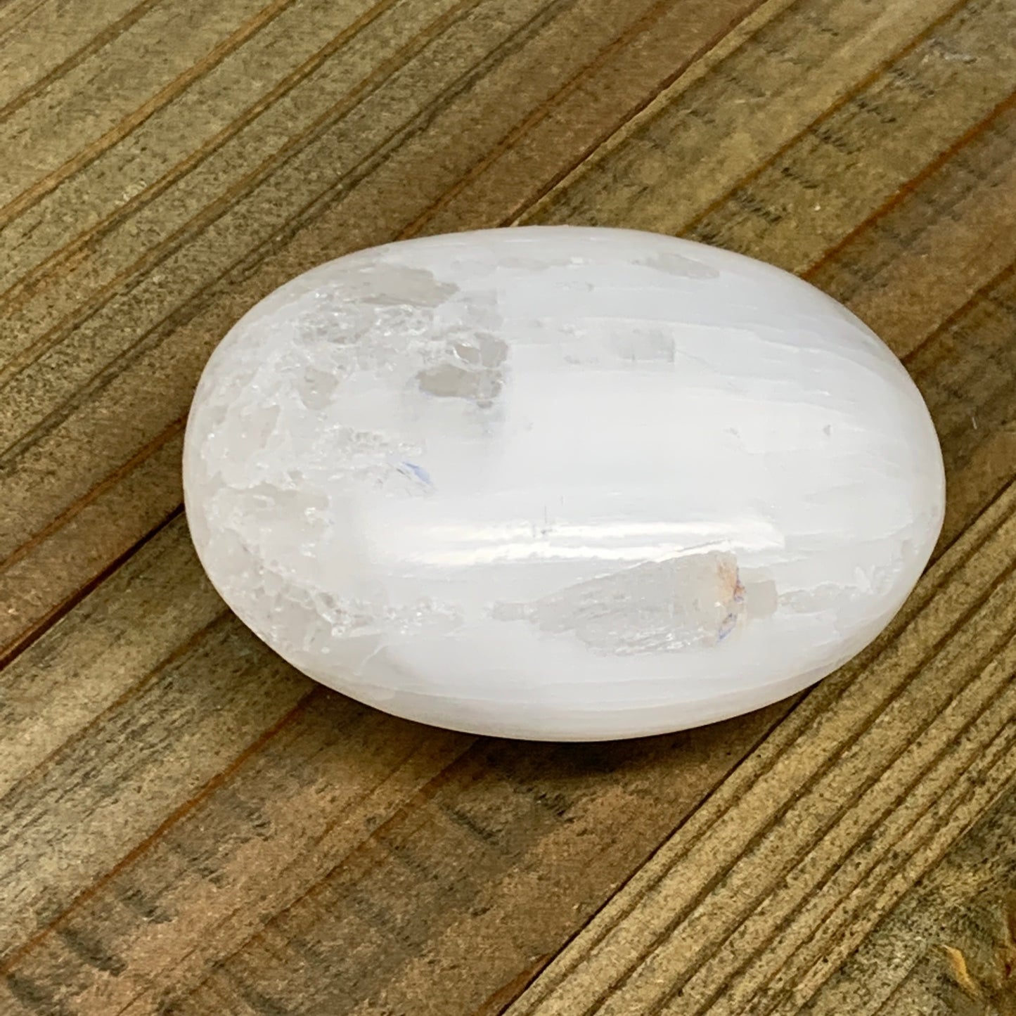 83g, 2.3"x1.9"x1", White Selenite Palmstone Crystal Reiki Morocco, B11801