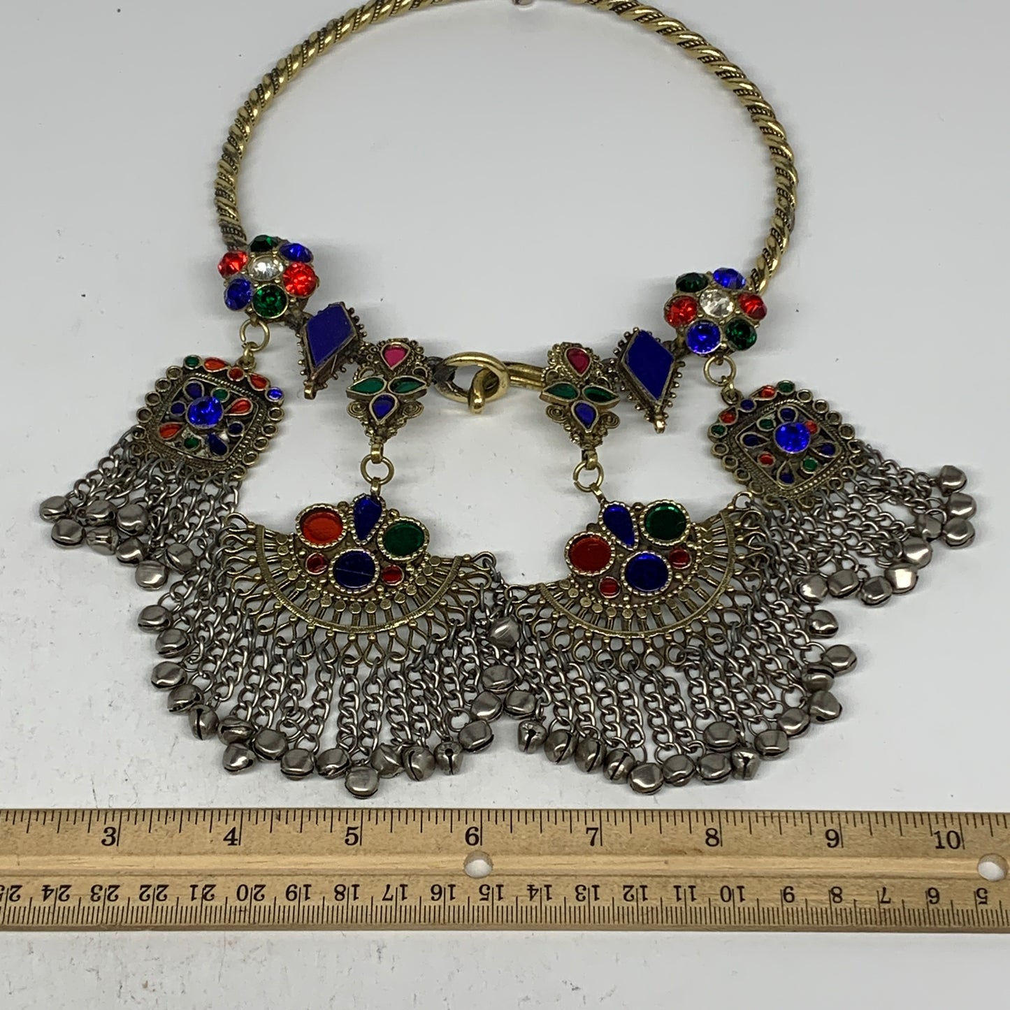 250g, 10"x5.25"Kuchi Turkmen Choker Necklace Multi-Color Tribal Gypsy Beho,B1416
