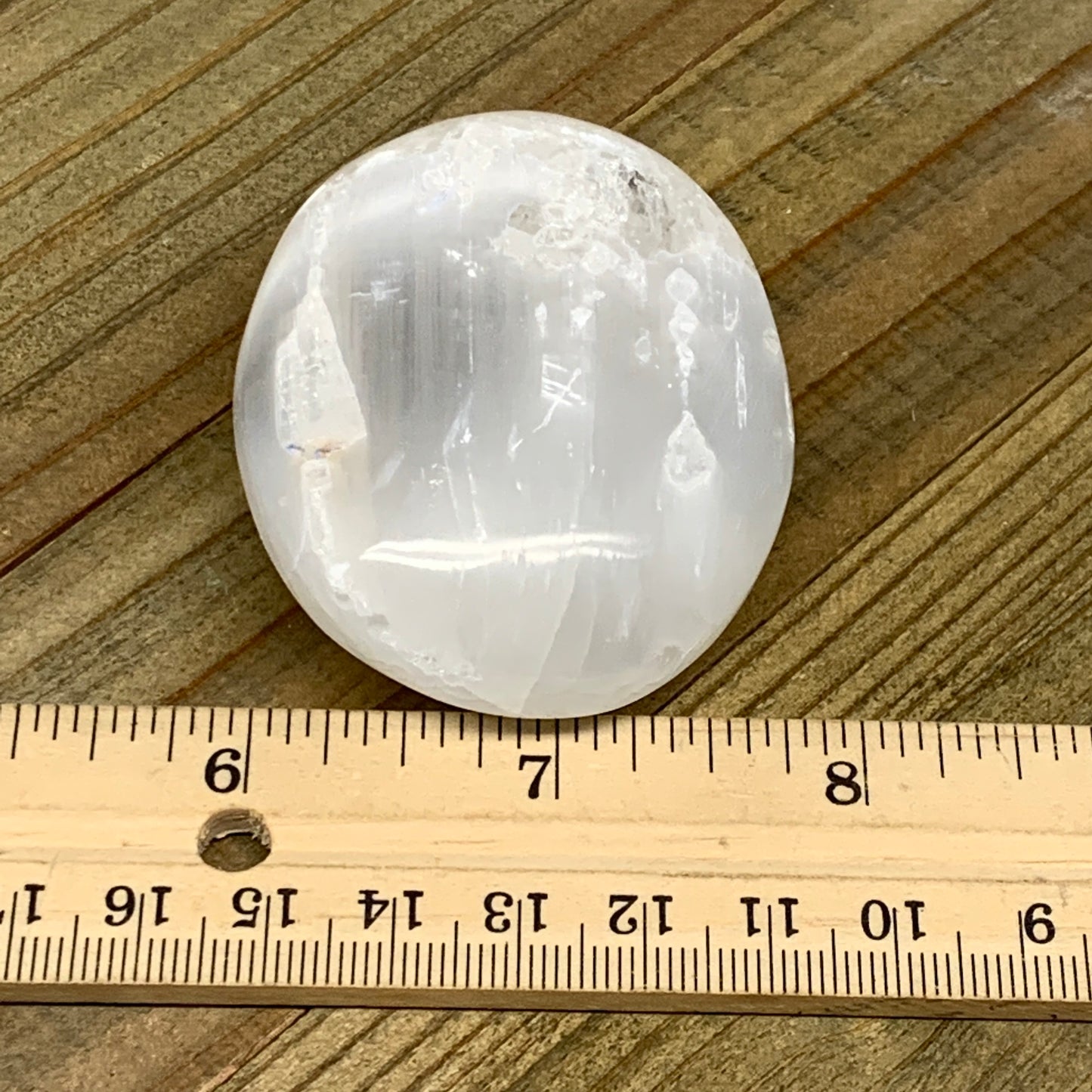 83g, 2.3"x1.9"x1", White Selenite Palmstone Crystal Reiki Morocco, B11801