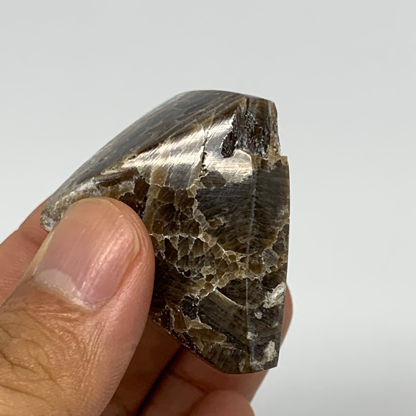 48.4g, 1.5"x1.5"x1.5" Chocolate/Gray Onyx Pyramid Gemstone @Morocco, B18991
