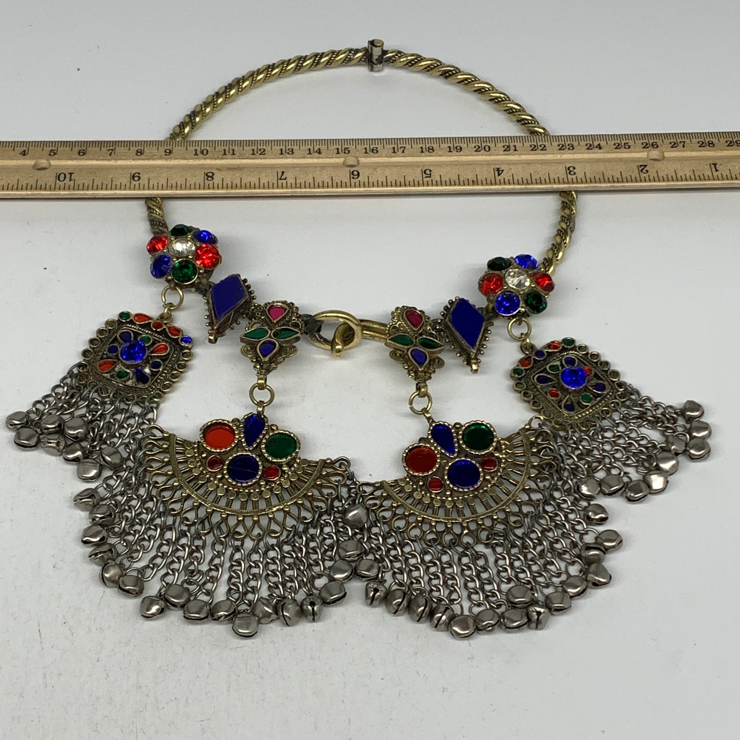 250g, 10"x5.25"Kuchi Turkmen Choker Necklace Multi-Color Tribal Gypsy Beho,B1416