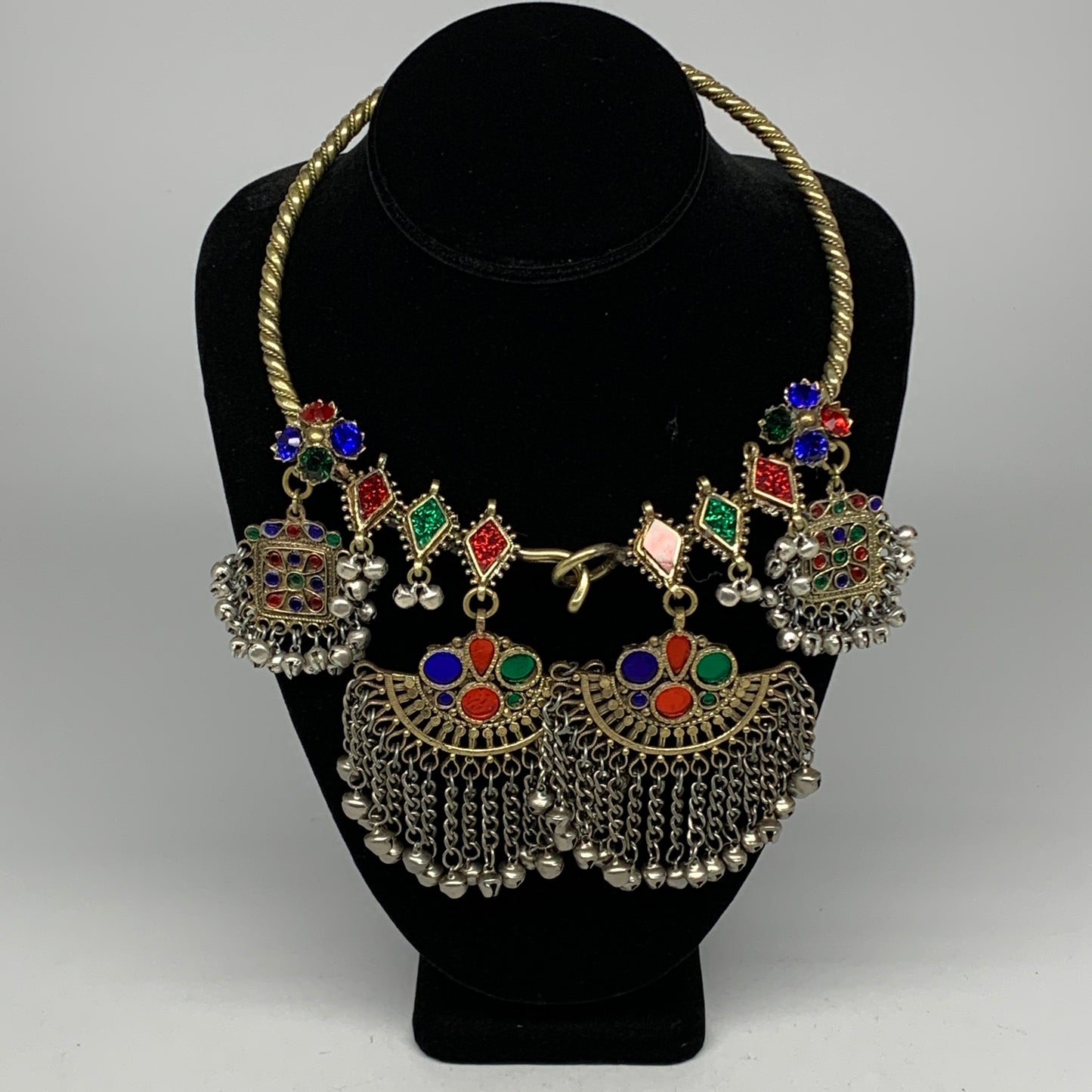 240g, 9.5"x5.5"Kuchi Turkmen Choker Necklace Multi-Color Tribal Gypsy Beho,B1416