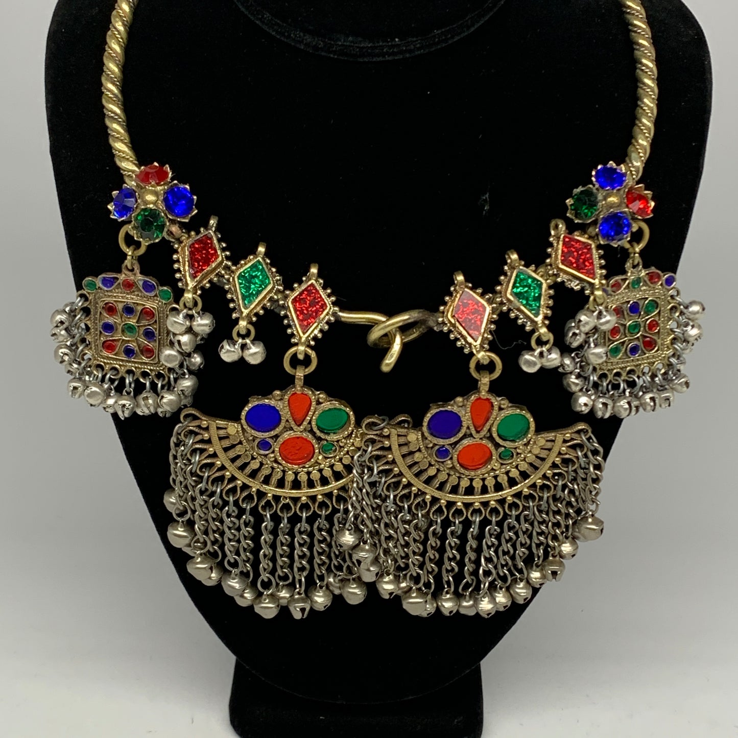 240g, 9.5"x5.5"Kuchi Turkmen Choker Necklace Multi-Color Tribal Gypsy Beho,B1416