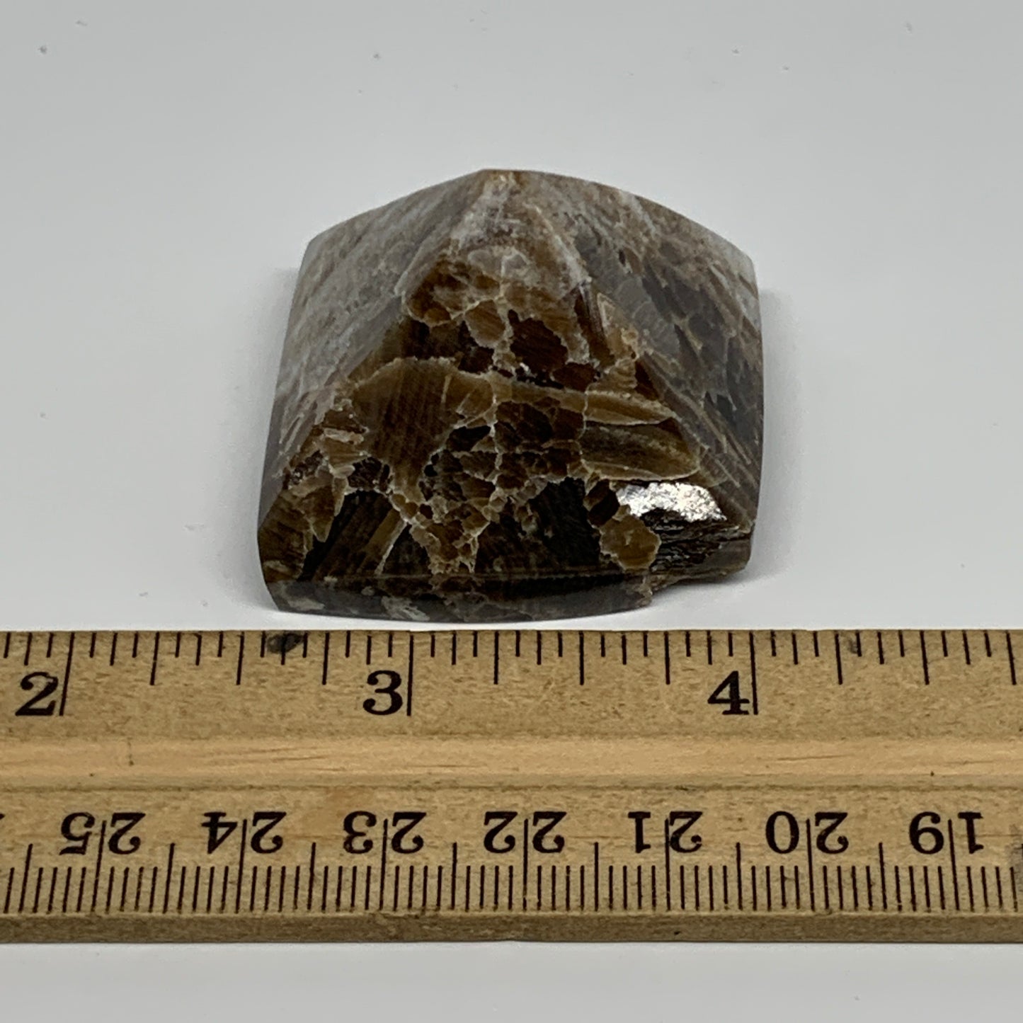 48.4g, 1.5"x1.5"x1.5" Chocolate/Gray Onyx Pyramid Gemstone @Morocco, B18991