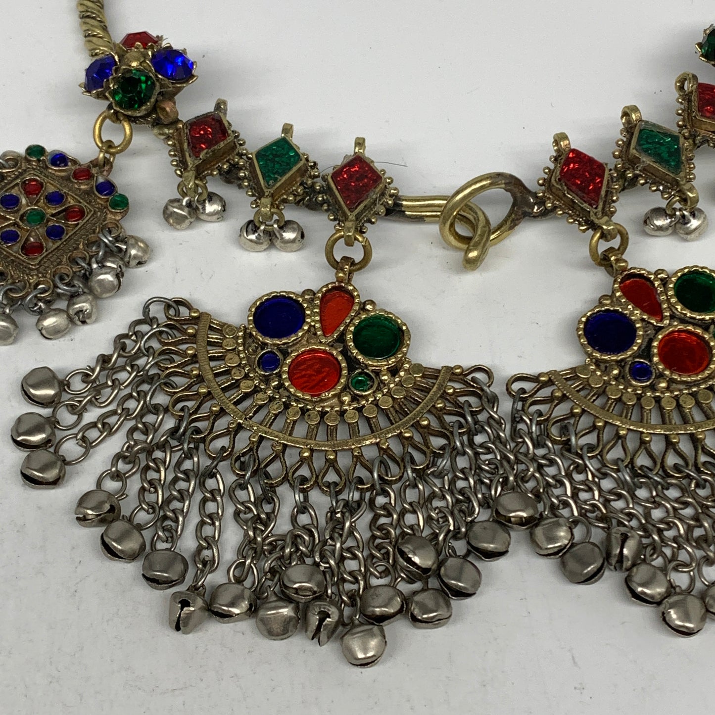 240g, 9.5"x5.5"Kuchi Turkmen Choker Necklace Multi-Color Tribal Gypsy Beho,B1416