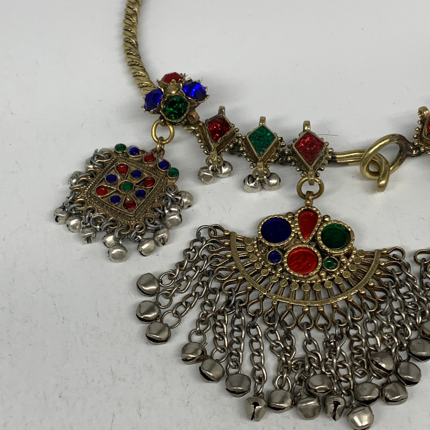 240g, 9.5"x5.5"Kuchi Turkmen Choker Necklace Multi-Color Tribal Gypsy Beho,B1416