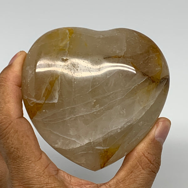 375.3g, 3.3"x3.4"x1.5" Yellow Healing Quartz Heart Crystal @Madagascar, B21183