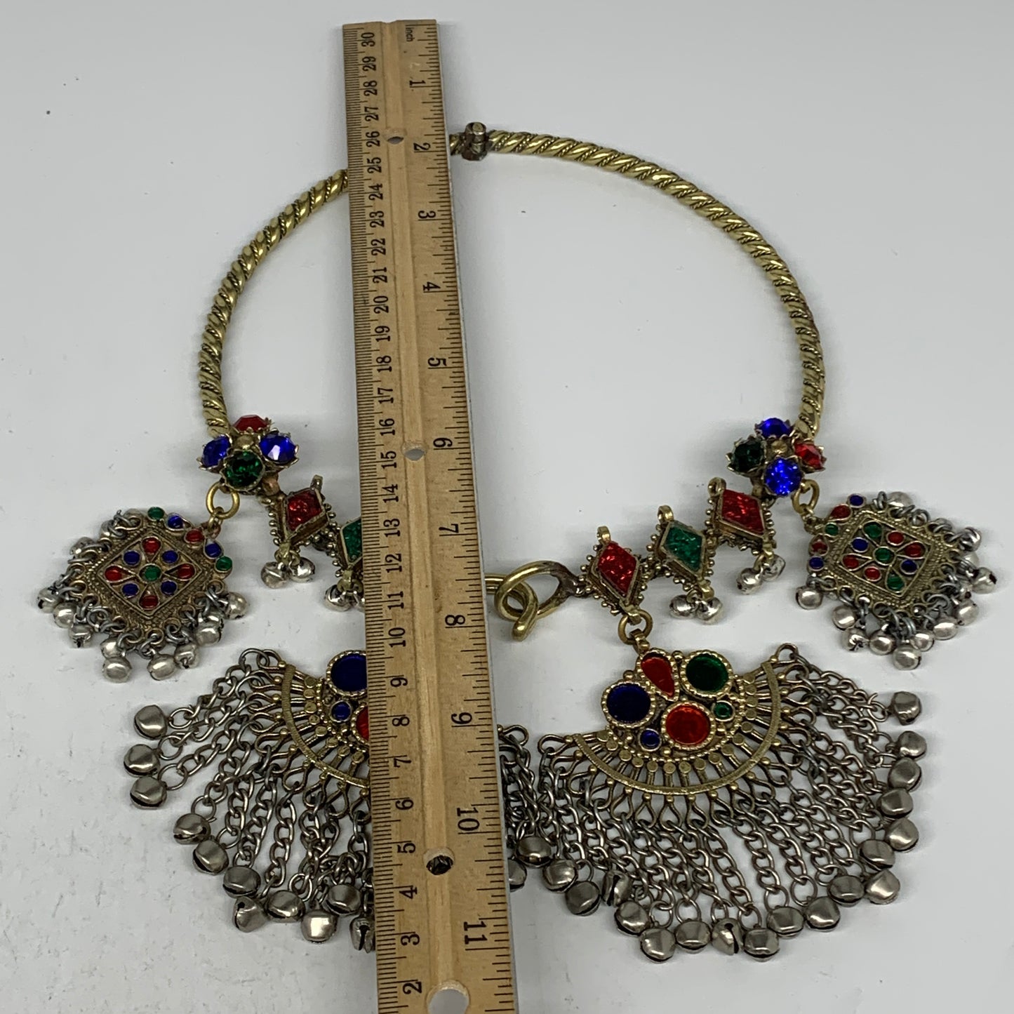 240g, 9.5"x5.5"Kuchi Turkmen Choker Necklace Multi-Color Tribal Gypsy Beho,B1416
