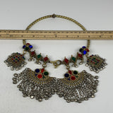 240g, 9.5"x5.5"Kuchi Turkmen Choker Necklace Multi-Color Tribal Gypsy Beho,B1416