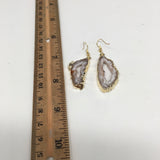 8.4 grams, 2.1" Agate Druzy Slice Geode Gold Plated Earrings from Brazil, BE122 - watangem.com