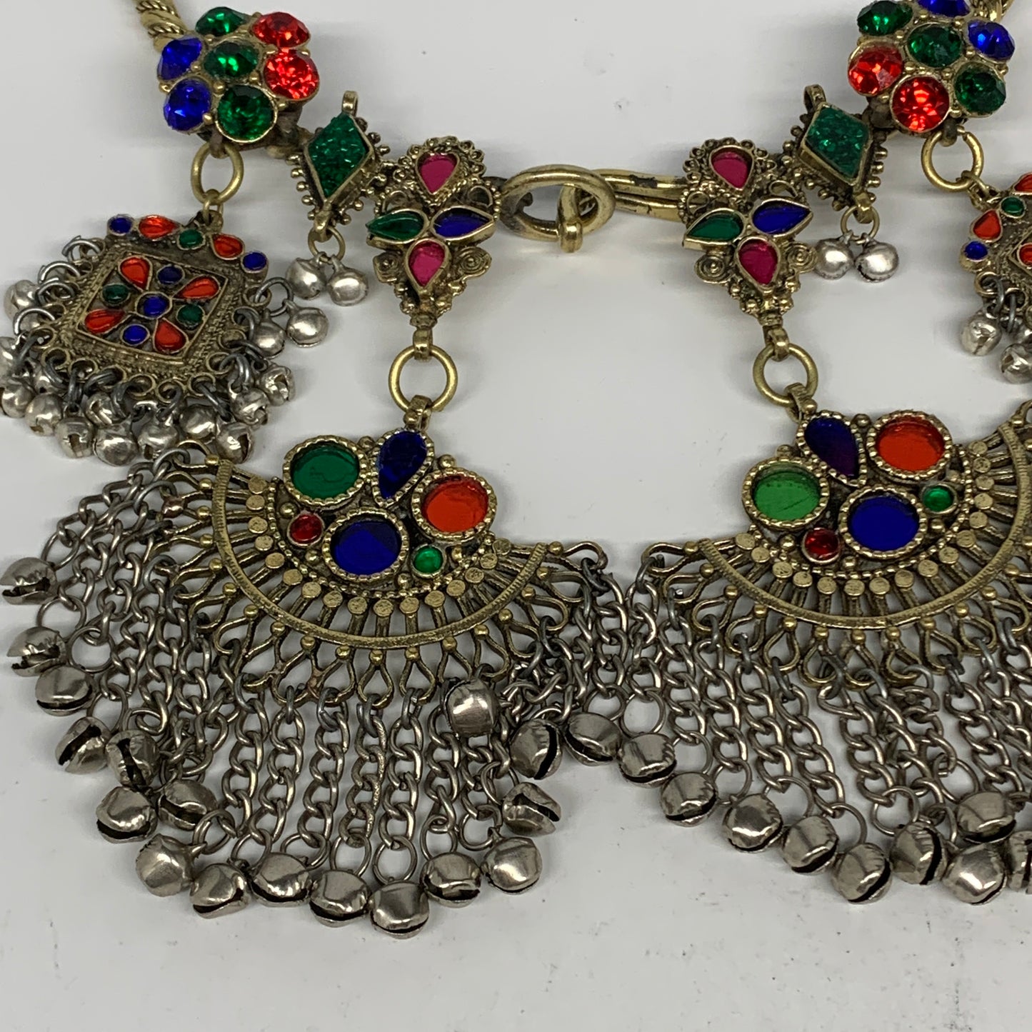 255g, 10.25"x5.25"Kuchi Turkmen Choker Necklace Multi-Color Tribal Gypsy Beho,B1