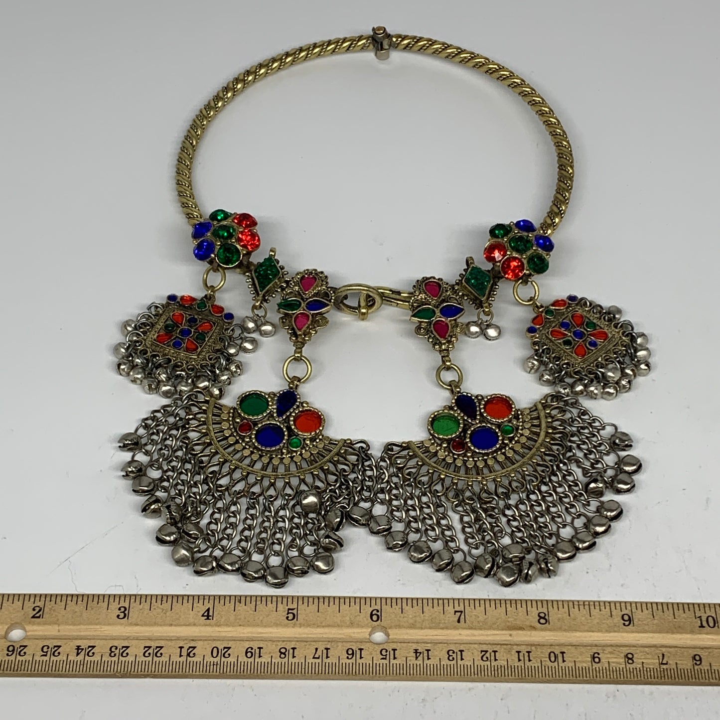 255g, 10.25"x5.25"Kuchi Turkmen Choker Necklace Multi-Color Tribal Gypsy Beho,B1