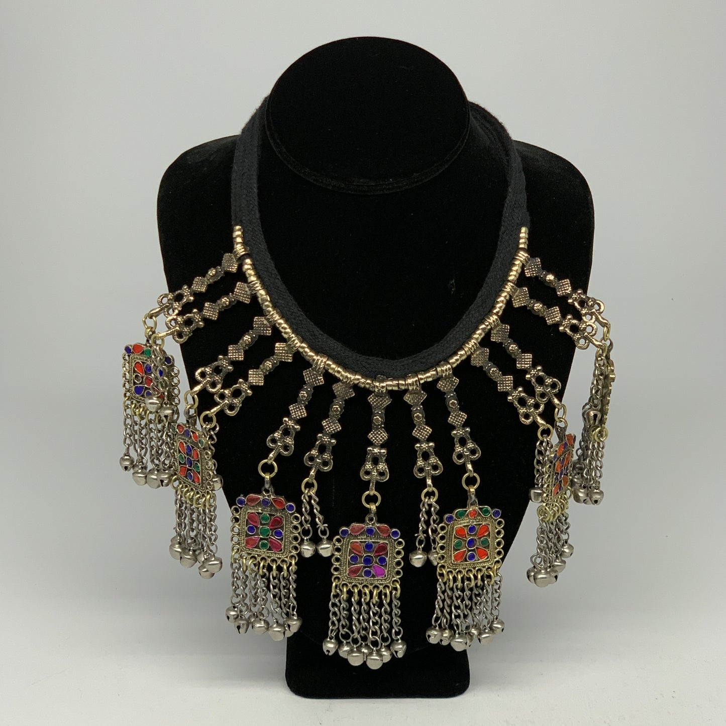 205g, 17" Kuchi Turkmen Choker Necklace Multi-Color Tribal Gypsy Beho,B14164