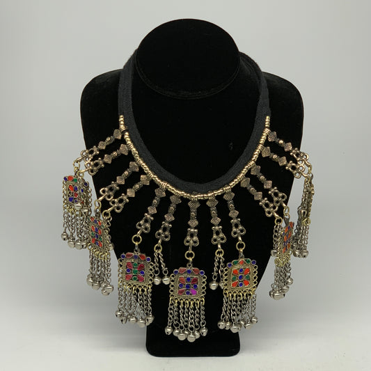 205g, 17" Kuchi Turkmen Choker Necklace Multi-Color Tribal Gypsy Beho,B14164