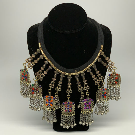 200g, 17" Kuchi Turkmen Choker Necklace Multi-Color Tribal Gypsy Beho,B14165