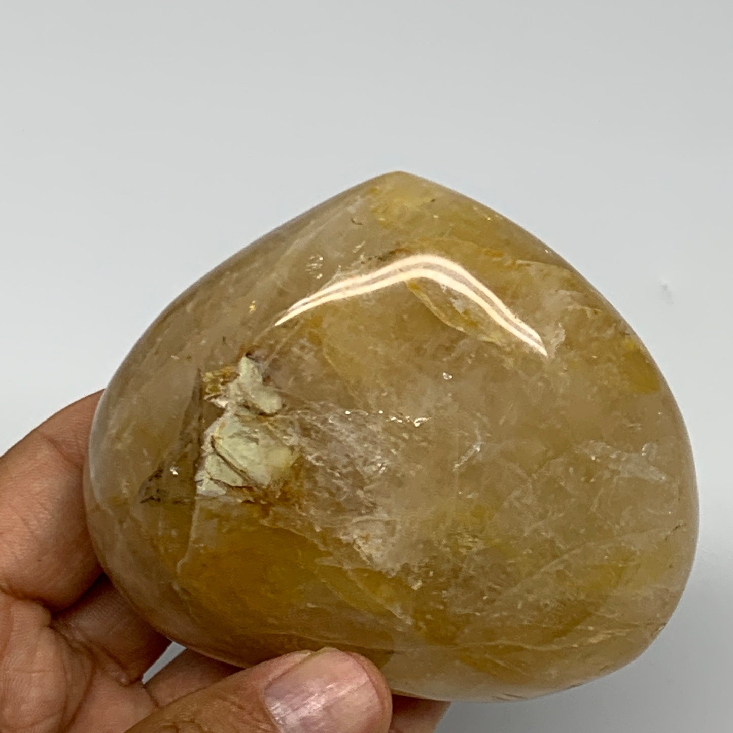 340.7g, 3"x3.3"x1.7" Yellow Healing Quartz Heart Crystal @Madagascar, B21186