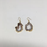 6.2 grams, 2" Agate Druzy Slice Geode Gold Plated Earrings from Brazil, BE125
