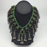 Big Kuchi Tribal Necklace Afghan Ethnic Green Color Glass Jingle bell Necklace N