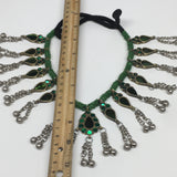 Big Kuchi Tribal Necklace Afghan Ethnic Green Color Glass Jingle bell Necklace N