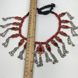 Big Kuchi Tribal Necklace Afghan Ethnic Red Color Glass Jingle bell Necklace NK3