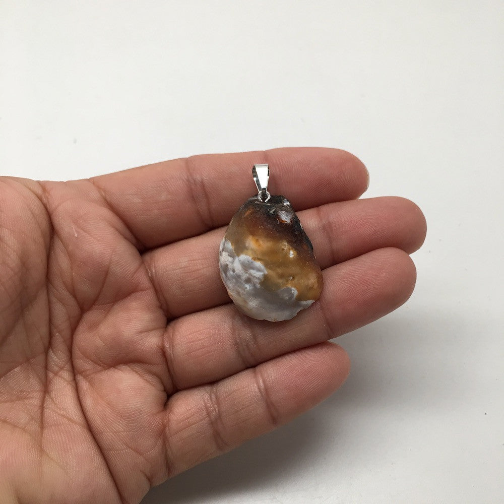 Agate Druzy Half Slice Geode Drilled plated Pendant Brazil,Free 18" Chain, Bp643