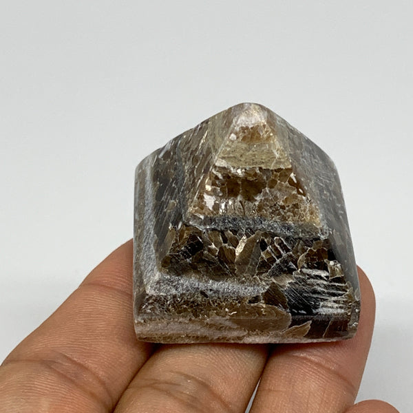 53.7g, 1.4"x1.4"x1.5" Chocolate/Gray Onyx Pyramid Gemstone @Morocco, B19000