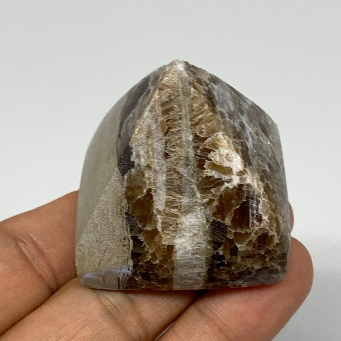 70.1g, 1.5"x1.6"x1.6" Chocolate/Gray Onyx Pyramid Gemstone @Morocco, B19001