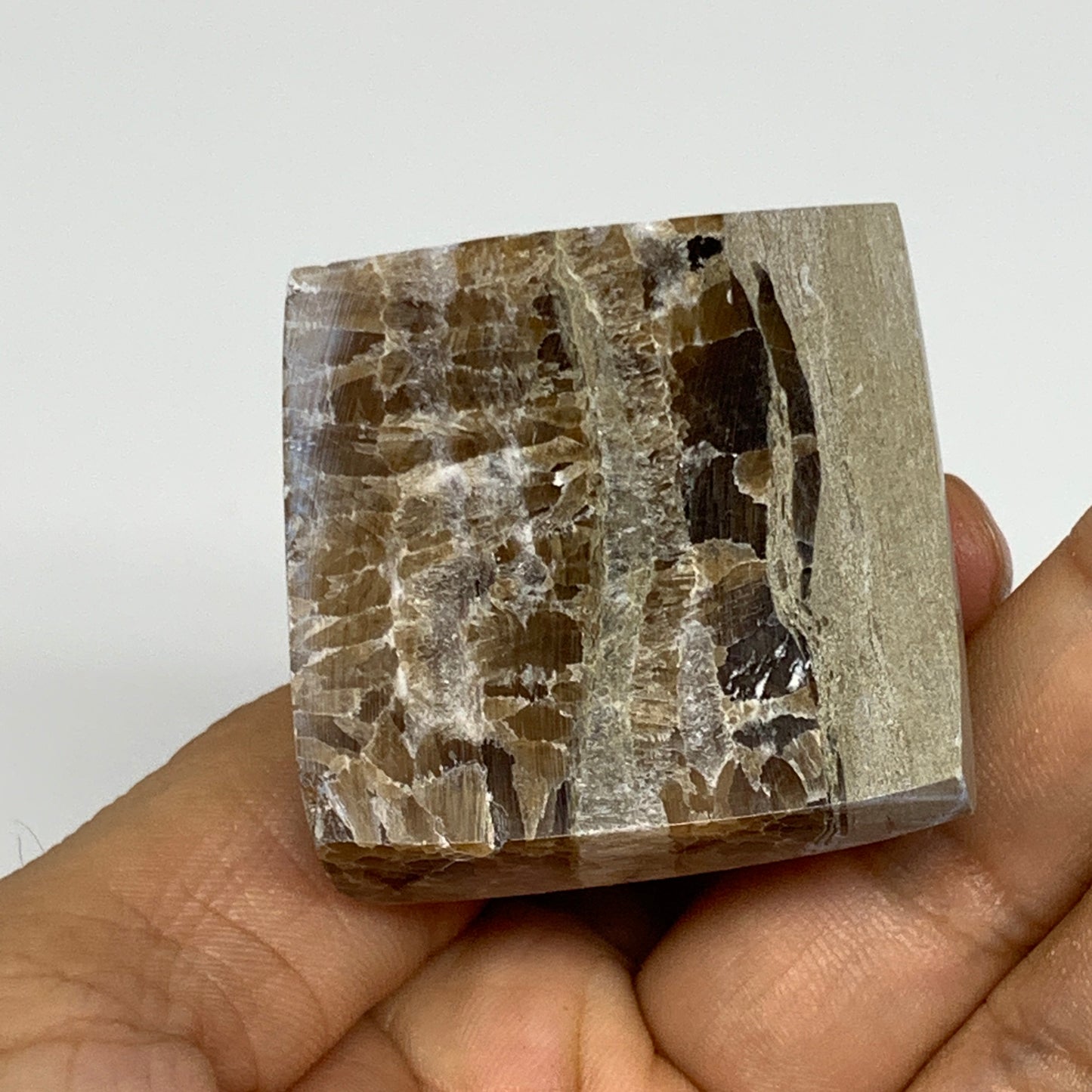 70.1g, 1.5"x1.6"x1.6" Chocolate/Gray Onyx Pyramid Gemstone @Morocco, B19001