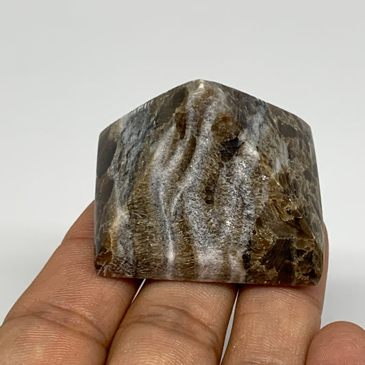 54.1g, 1.4"x1.6"x1.4" Chocolate/Gray Onyx Pyramid Gemstone @Morocco, B19002