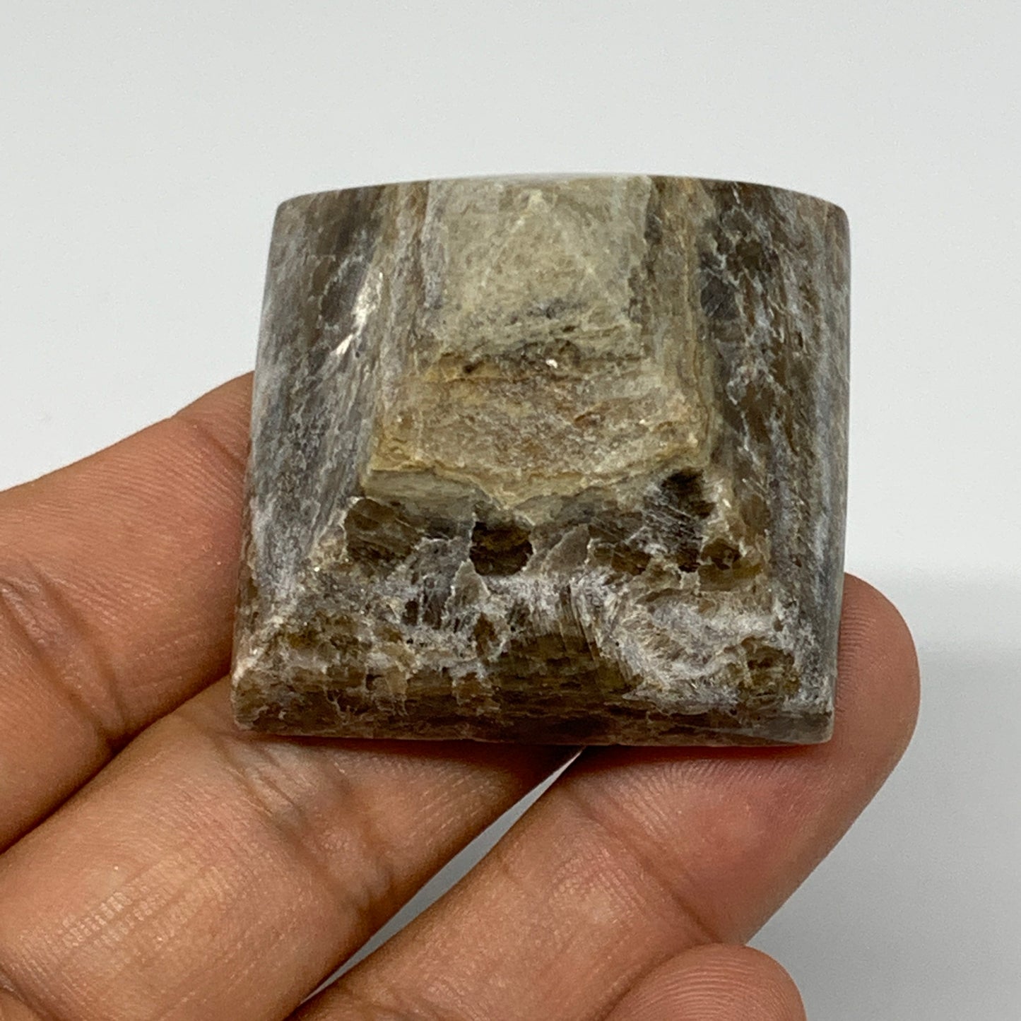 50.2g, 1.1"x1.6"x1.5" Chocolate/Gray Onyx Pyramid Gemstone @Morocco, B19004