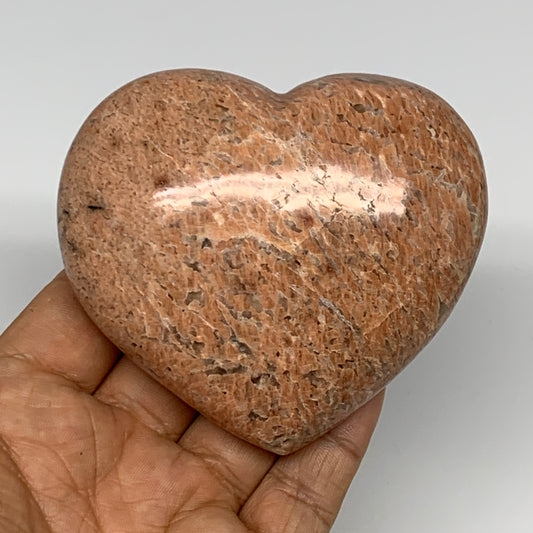 305.8g,2.9"x3.3"x1.5", Pink Peach Moonstone Heart Crystal Polished Reiki,B17468