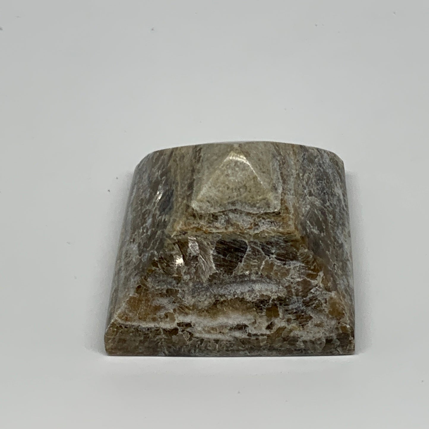 50.2g, 1.1"x1.6"x1.5" Chocolate/Gray Onyx Pyramid Gemstone @Morocco, B19004
