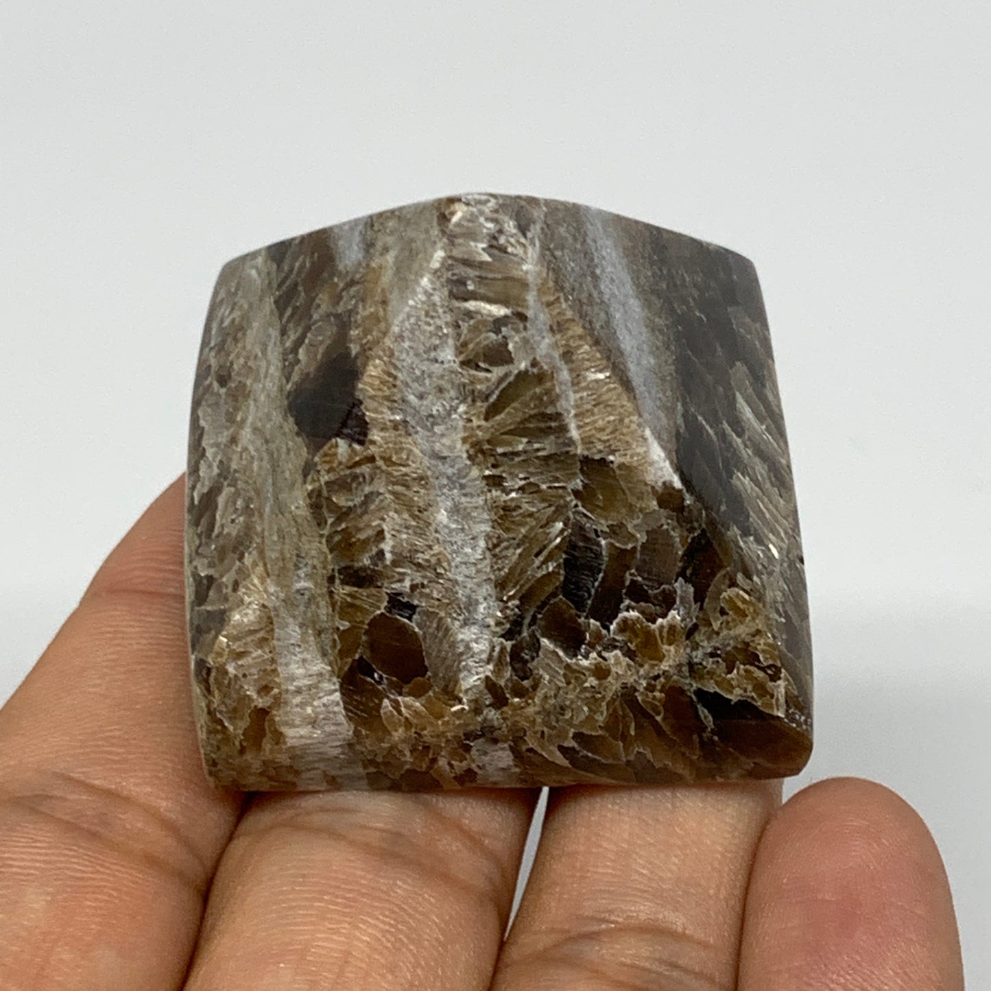 66.1g, 1.3"x1.6"x1.6" Chocolate/Gray Onyx Pyramid Gemstone @Morocco, B19005