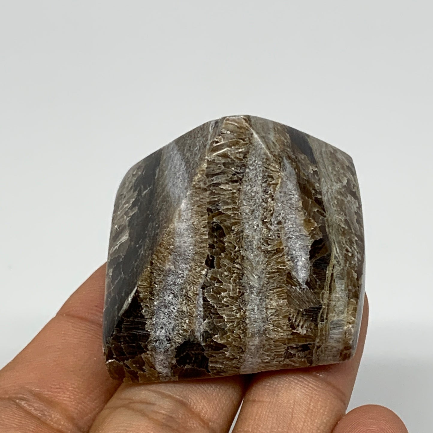 66.1g, 1.3"x1.6"x1.6" Chocolate/Gray Onyx Pyramid Gemstone @Morocco, B19005