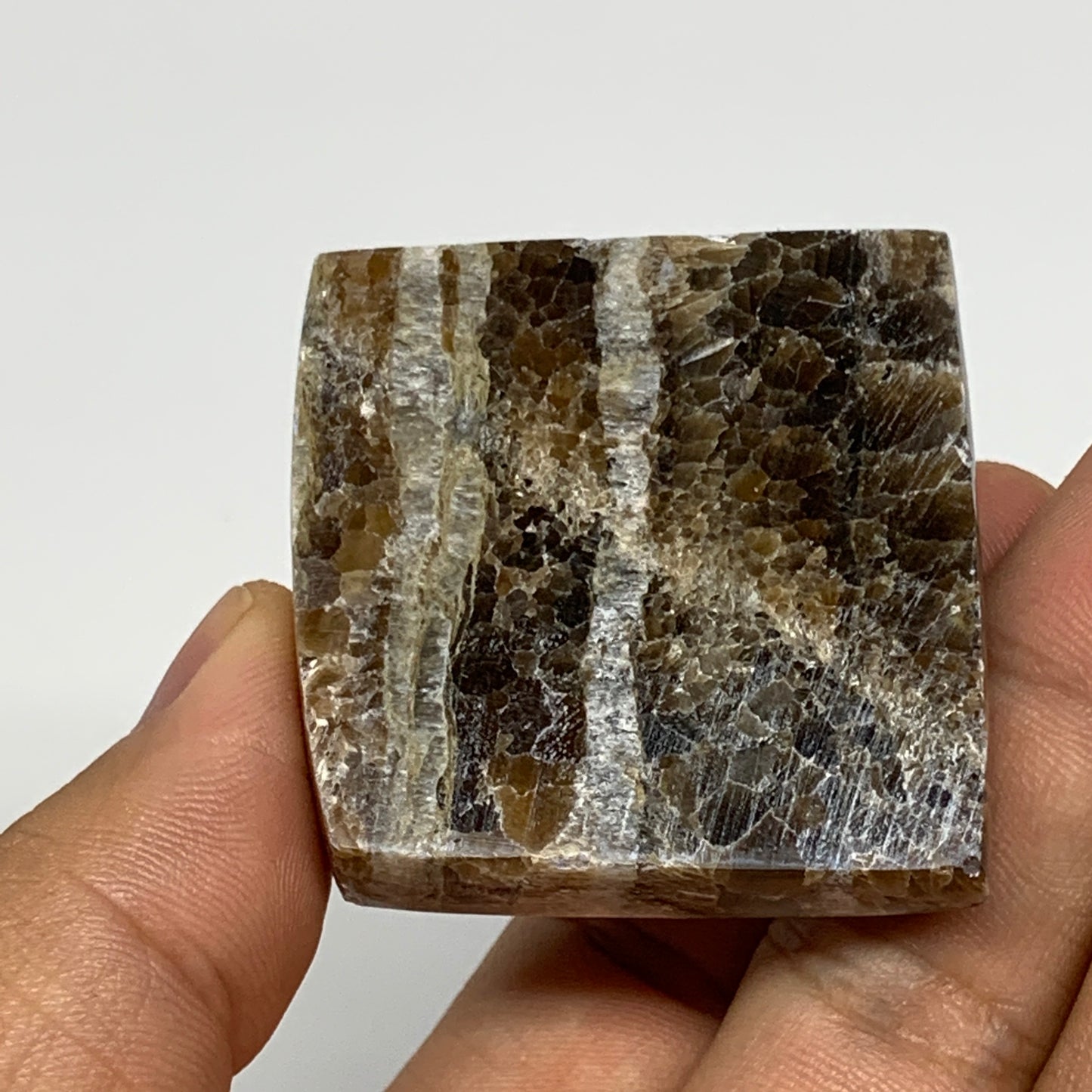 66.1g, 1.3"x1.6"x1.6" Chocolate/Gray Onyx Pyramid Gemstone @Morocco, B19005