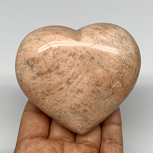 340.1g,3.1"x3.5"x1.5", Pink Peach Moonstone Heart Crystal Polished Reiki,B17469