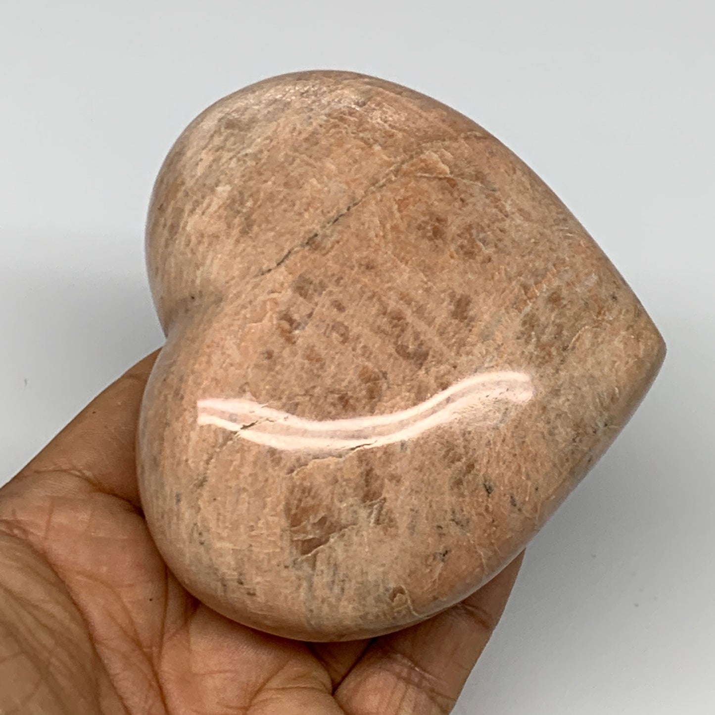 340.1g,3.1"x3.5"x1.5", Pink Peach Moonstone Heart Crystal Polished Reiki,B17469