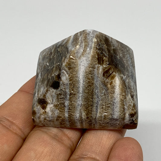 62.3g, 1.3"x1.7"x1.5" Chocolate/Gray Onyx Pyramid Gemstone @Morocco, B19006