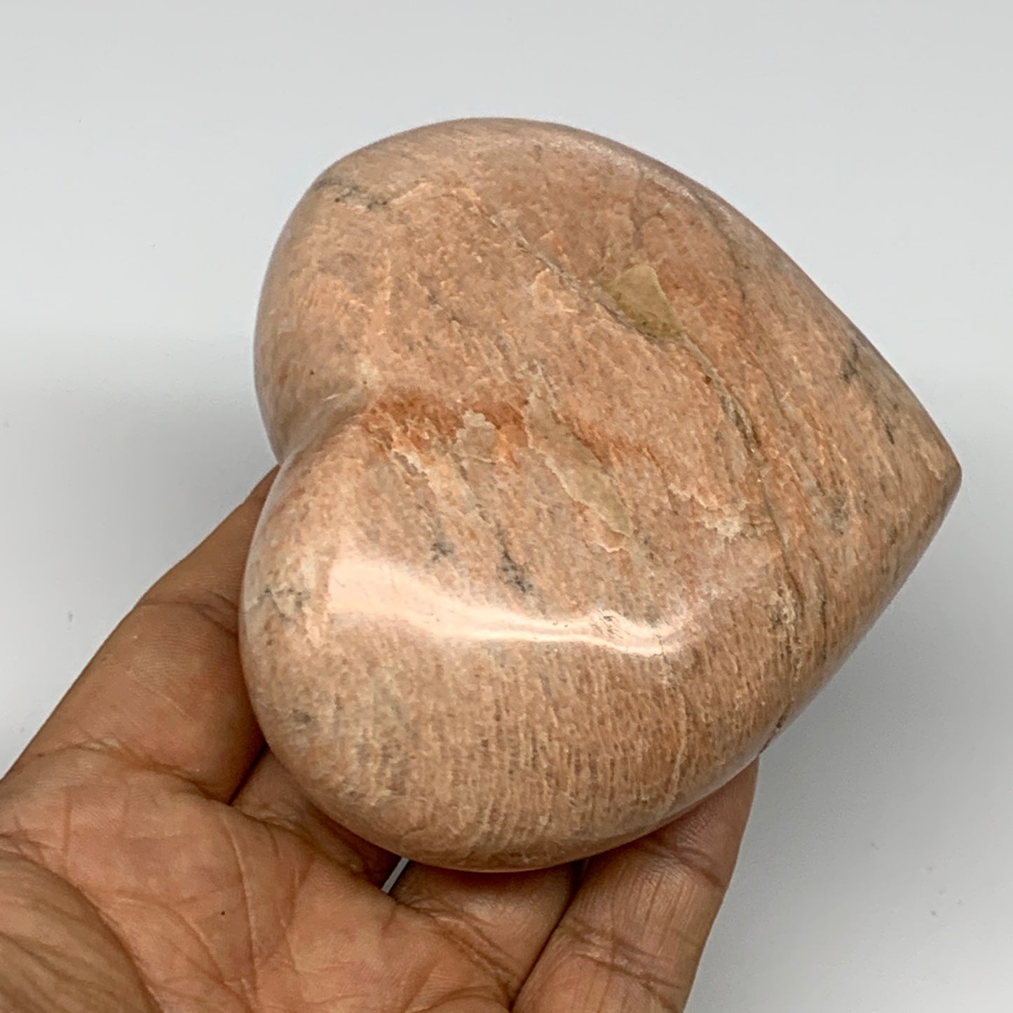 340.1g,3.1"x3.5"x1.5", Pink Peach Moonstone Heart Crystal Polished Reiki,B17469
