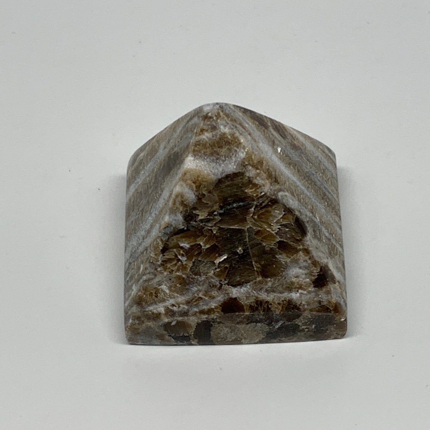 62.3g, 1.3"x1.7"x1.5" Chocolate/Gray Onyx Pyramid Gemstone @Morocco, B19006