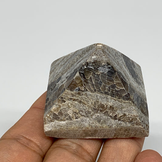 55.8g, 1.2"x1.6"x1.6" Chocolate/Gray Onyx Pyramid Gemstone @Morocco, B19007
